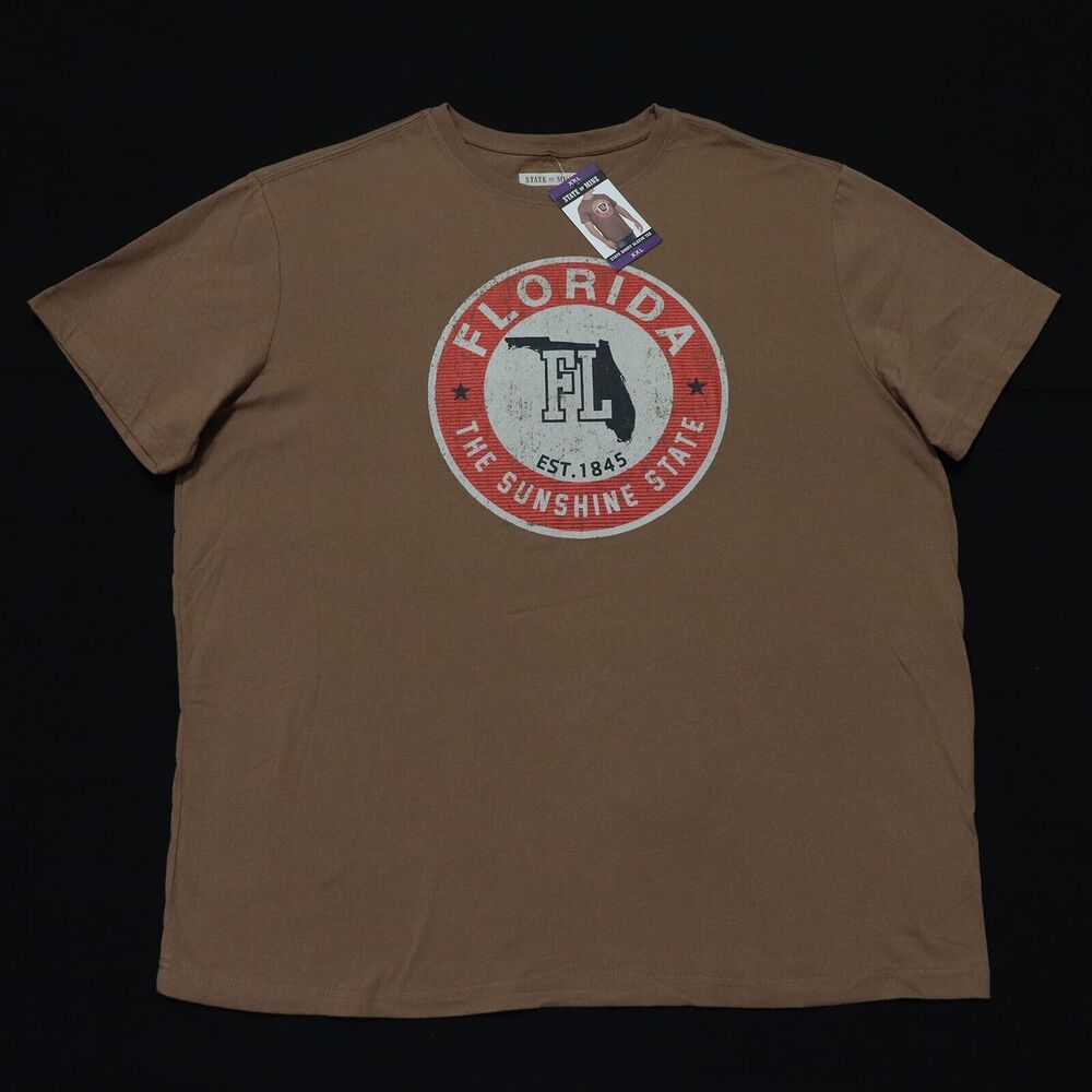 State of Mine Men's XXL Florida T-Shirt Sunshine State Short Sleeve Brown NEW